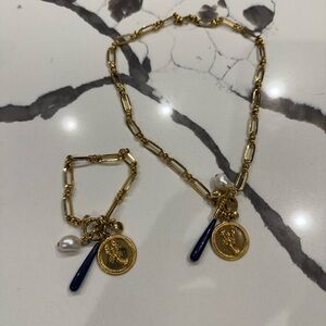 J. Crew Gold and Navy Necklace and Bracelet Set